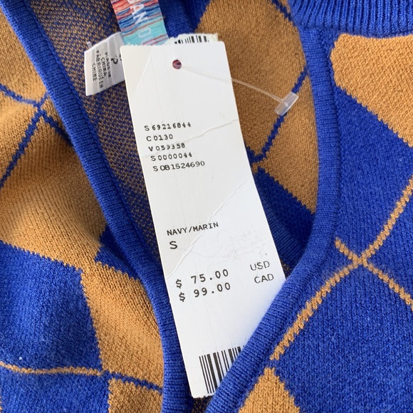 Urban Outfitters Argyle Halter RacerBack Sweater Dress Blue Mustard Yellow - Picture 10 of 12